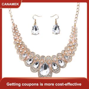 【CANAMEK】 Đồ trang sức thiết lập thời trang kim loại lấp lánh Kim Cương Vòng cổ bông tai Set đối với người phụ nữ Đảng đồ trang sức quà tặng