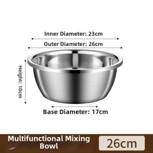 NOER Loại dùng cho thực phẩm Bát inox Đa năng Đậm đặc Bát trộn sâu lòng Bền bỉ Ổn định Bát đựng nước bằng  loại Sử dụng trong nhà bếp