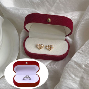 Portable Velvet Jewelry Ring Storage Box Wedding Rings Earrings Trinket Double Slot Packaging Case