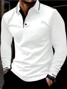 Jeans Fritz Brown Beige Contrast Trim Long Sleeve Polo Shirt For Men Regular Fit Breathable Casual Autumn Top COD Fast Delivery