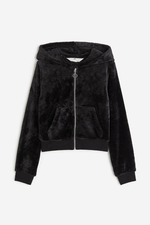 H&M - Pile zip-through hoodie - Black Dark | Lazada PH