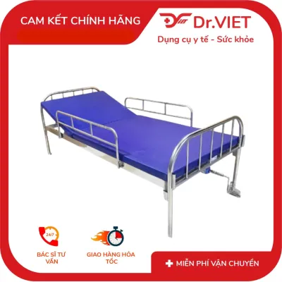 Giường y tế 1 tay quay có thanh chắn + nệm DCG03