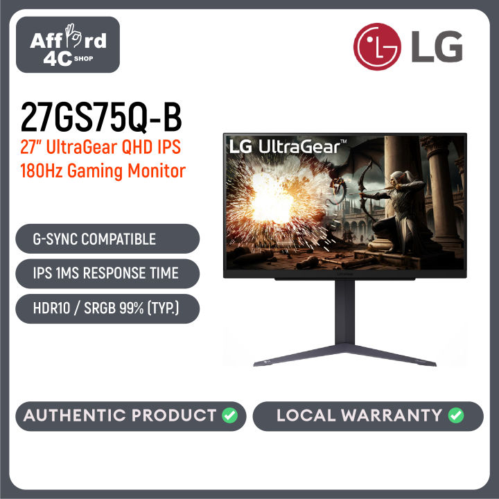 LG 27GS75Q-B 27 inch UltraGear Gaming Monitor 1440p 180Hz 1ms