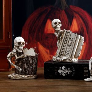 MKEB Resin Crafts Halloween Skull Pen Holder Scary Festival Skulls Pencil Storage Bucket Kids Gift Funny Skeleton Toothbrush Holder Ghost Festival