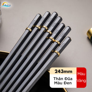 Đũa Ăn Cơm Kháng Khuẩn HADU Kiểu Nhật Đũa Hợp Kim Viền Vàng Sang Trọng Chống Mốc Chống Trượt