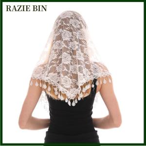 RAZIE BIN Triangle Veil Scarf Blended Jacquard Rose Shawls For Women Muslim Church Prayer Wedding Shawls Headband