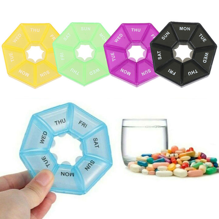 Medicine Storage Box Pill Box 7 Day Weekly Portable Rotating Pill Boxes