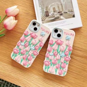 Ốp Lưng iPhone Cho iPhone 11 12 Pro Max 13 Pro Max 6 7 8 Plus X XS XR Ốp Lưng Ốp Lưng Điện Thoại Hoa Tulip Hồng 3D Ba Chiều Mùa Xuân Instagram Vỏ Silicon Mềm