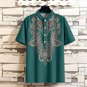 Vintage Shirt For Men 2025 Ethnic Style Casual Short Sleeve Barong Shirt Mens Casual Shirt Business Office Clothing Plus Size Henley Shirt
