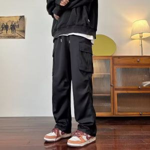 【M-3XL】Black Cargo Pants for Men Hip Hop Style seluar kargo lelaki Casual Straight Cut Slim Fit Tactical Long Cargo Pants Suitable Work 4 Pockets Available