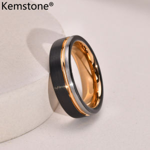 Kemstone thép vonfram Nhẫn Nam 6mm mạ vàng hồng nhẫn đen đồ trang sức quà tặng