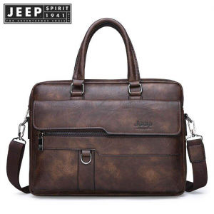 JEEP SPIRIT 1941 ESTD Business Briefcase Leather High Quality Mens Office Bag Casual Suitable for 14 inch Laptop Case