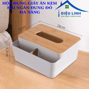 Hộp đựng khăn giấy ăn kèm hai ngăn đựng đồ đa năng Kích thước: 21*12.5*9.8cm dieulinhshop