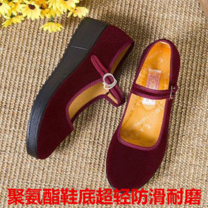 [Free Shipping] WomenS Height-Increasing Wedge Heel Square Dance Shoes Non-Slip And Wear-Resistant Suitable For Hotel Work Mom Shoes WomenS Black Canvas Shoes