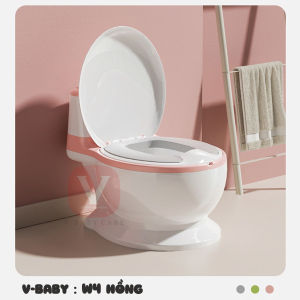 Bô Vệ Sinh Cho Bé V-BABY W4 Có Nắp Đậy Và Đệm Pvc Êm Ái - Cho Bé Trai & Bé Gái