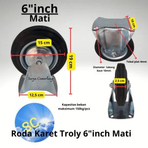 Roda troli troly karet Mati 6inch roda trolley estalase pintu.