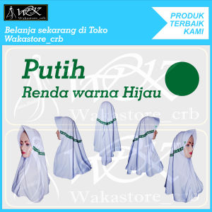 Kerudung sekolah anak hijab sekolah putih renda warna hijau tk sd smp sma dewasa serut renda samping warna hijau