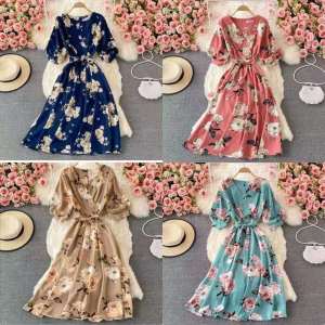 fannyfashions 2844 Floral Dress For Women High Waist