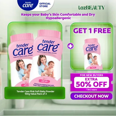 [BUY 2 FREE 1] Tender Care Pink Soft Baby Powder - Hypoallergenic & Dermatologically Tested 100g Value Pack of 3