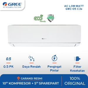 GREE AC DELUXE LOW WATT - PUTIH 0.5PK - GWC-05C3E(S) (Unit Indoor & Outdoor)