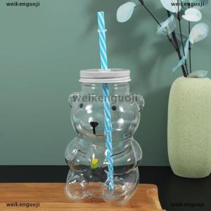 [COD] weikenguoji Bear Cup Plastic Honeybear Straw Cup Plastic Cups With Lids And Straws Cute Mugs Bear Sippy Cups Coffee Beer Wine