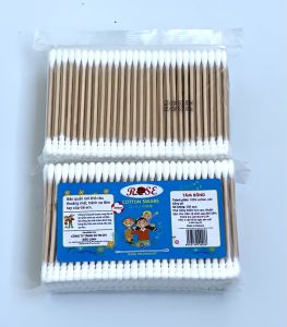 Tăm Bông Thân Gỗ ROSE Tăm Bông Ngoáy Tai Que Gỗ Cao Cấp Người Lớn 2 Đầu Tròn Xoắn