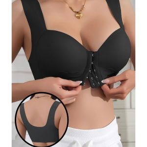 Solid Color Seamless Bra for Women Front Lock Wide Shoulder Straps Plus Size Wirefree Push Up Bras