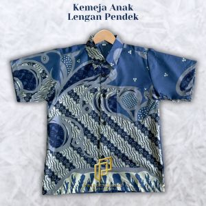 Kemeja batik anak motif seno Biru Denim usia 2 sampai 12 tahun Pripoen Batik