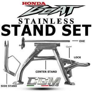HONDA BEAT 110i/125i 304 STAINLESS Stand Set Center and Side Stand by CGM MOTO •