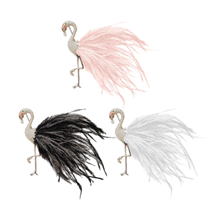NGHỆ THUẬT Flamingo hình lông vũ trâm cài bằng hợp kim với lấp lánh thạch thanh lịch ghim cài ve áo cho bộ đồ áo khoác áo len