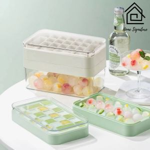 Signature Silicone Ice Cube Tray Ice Jelly Mold with Cover Ice Jelly Maker Mold Home Frozen Ice Covered DIY Ice Cubes Box
