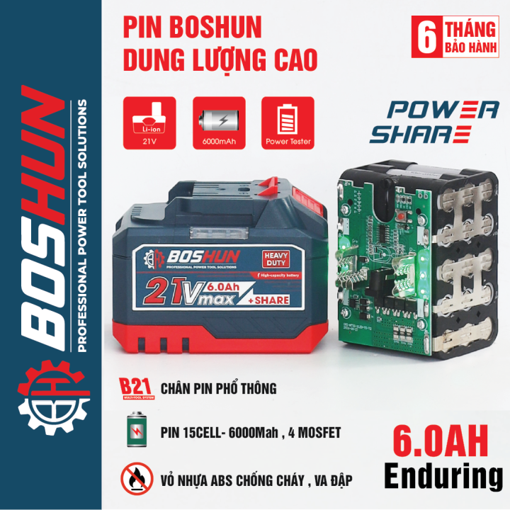 Pin 21V BOSHUN 5/10/15/20/30 Cell, Chân Pin Phổ Thông, Tặng Sạc Dùng ...