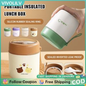 VIVOLILV 500ml 304 Stainless Steel Vacuum Insulated Thermal Lunch Box 2 Layer Breakfast Box Thermal Lunch Jar  Mini Soup Cup Food Container For School offices Outdoor