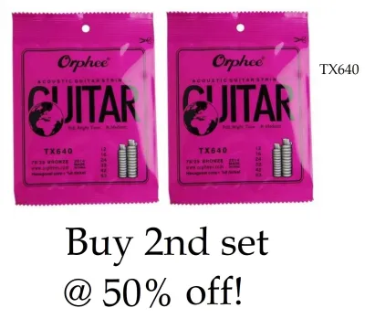 Orphee TX640 6pcs Acoustic Folk Guitar String Set (.012-.053) 75/25 Bronze Medium Tension
