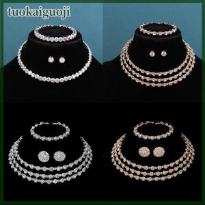 tuokaiguoji 3Pcs Womens Jewelry Set With Rhinestones Multi-layer Collars Necklace Earrings Bracelets Wedding Party Accessories