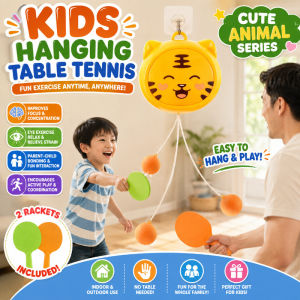 Kids Hanging Table Tennis Toy Animal Series Indoor Sports Training Set with 2 Rackets Family Game