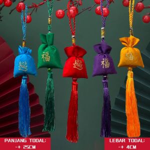 Gantungan Tassel Feng Shui Warna-Warni dengan Huruf Bahagia untuk Mobil dan Hiasan Imlek