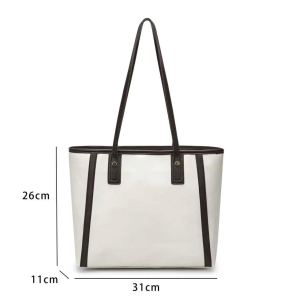 THANKS99 SHOP#8312 Stylish PU leather zippered tote bag designed for commuting office work or university students.