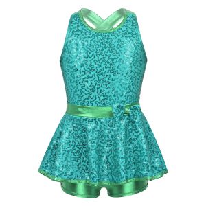 Kids Girls Ballet Shorty Unitard Dress Shiny Sequin Gymnastics Leotard Jazz Modern Dance Tap Costume Child Performance Dancewear2026