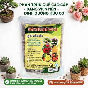 Phân Trùn Quế Cao Cấp Viên Nén (Gói 1kg) - Phân Hữu Cơ Vi Sinh Nguyên Chất Tan Chậm Kích Rễ Mạnh Xanh Lá Chuyên Cho Hoa Lan Hoa Hồng Sen Đá.