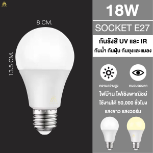 หลอดไฟ LED หลอดไฟประหยัดพลังงาน ไฟLED ใช้ขั้วE27แสงสีขาวชัดเจน แสงวอร์มไวท์อบอุ่น