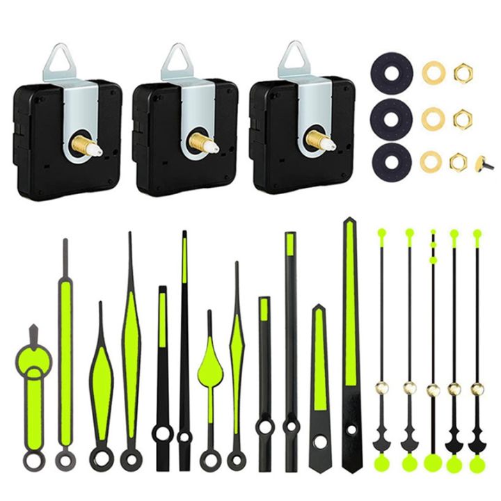 3Pcs Quartz Clock Movement Mechanism Parts With 6 Types Luminous Clock
