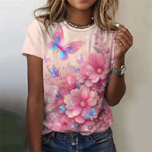 [Local Stock] ZEEMIN Butterfly Pattern 3D Print T-Shirts Women Casual O-Neck Short Sleeve T Shirt Y2k Harajuku Streetwear Tees Tops Female Clothing