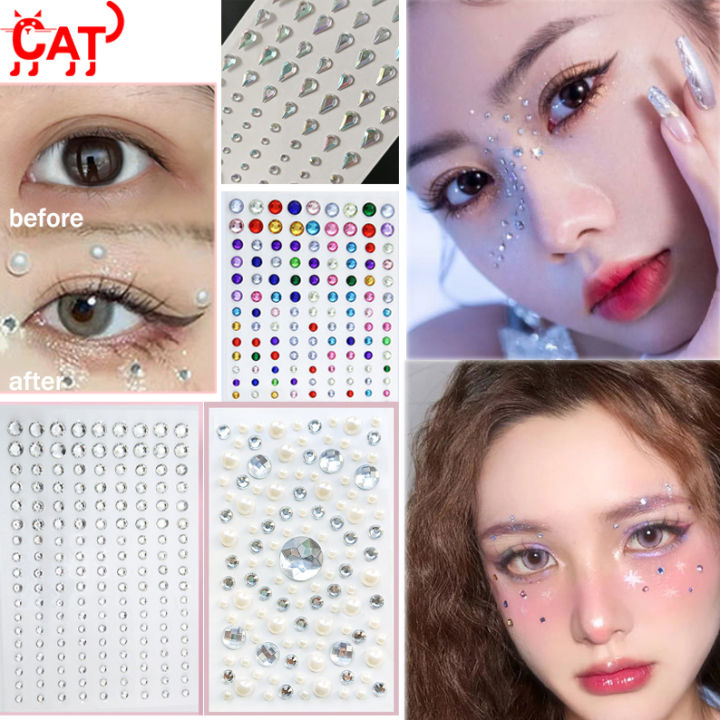 Cat Eye Makeup 5PCS Sticky Diamond Face Water Drops Tear Diamond Tear ...