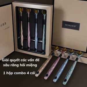 [Tặng hộp 50 tăm chỉ] Bàn Chải Đánh Răng 3 Chiều Bộ 4 Chiếc Lông Mềm Cao Cấp Đánh Bay Mọi Mảng BámSạch Sẽ Khoang Miệng