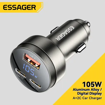 Essager 105W 2C+A Car Charger USB Type C PD Fast Charging Phone Quick Charge for iPhone15 Huawei Mate 60 Pro Xiaomi Samsung iPad Laptop Tablet 12V-24V Car Model Universal