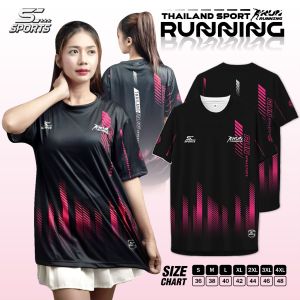 SC Sports เสื้อกีฬา เสื้อพิมพ์ลาย Run03-ดำชมพูคัลเลอร์ฟูล งานจริงสวย สีสด หนา145g นุ่มลื่นใส่สบาย