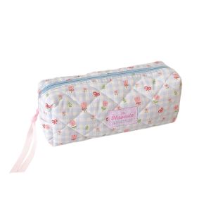 GWJ3360 Bow Quilted Pencil Pouch Y2k Flower Pencil Case Storage Large Capacity Korean Style Pen Bag Fashion Stationery Cloth Stationery Bag Stationery Holder