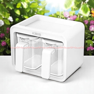 Kris 2pcs Spice Jar White Tempat Bumbu Dengan Sendok dan Tutup Pegangan Warna Putih Krisbow