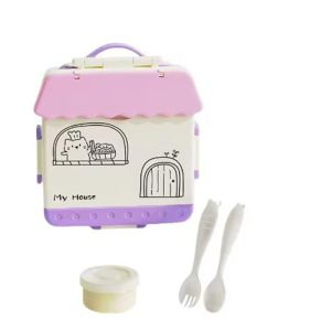 SWEET TIM Cartoon Childrens Lunch Box Four-Compartment House Shape Food Container Creative Fresh Keeping Divided Lunch Box for Home